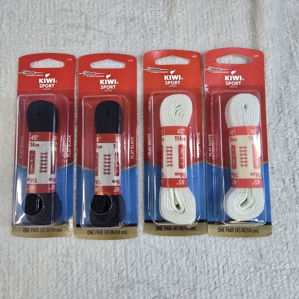 Kiwi Sport 45 in.   White & Black Athletic Shoe Laces Flat Lot of 4 Sealed